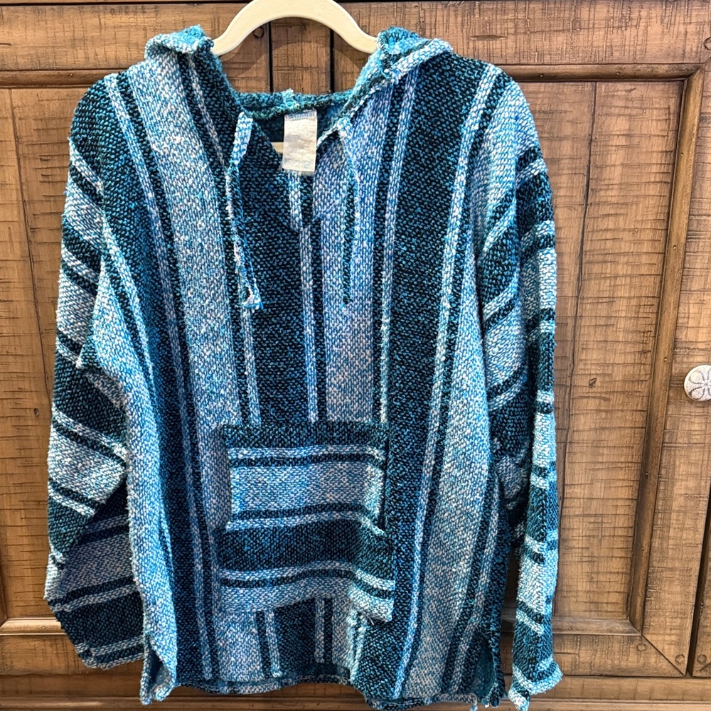 La Malinche Capucha Mexico Baha Hoodie Drug Rug Teal Size M/Men L/Women